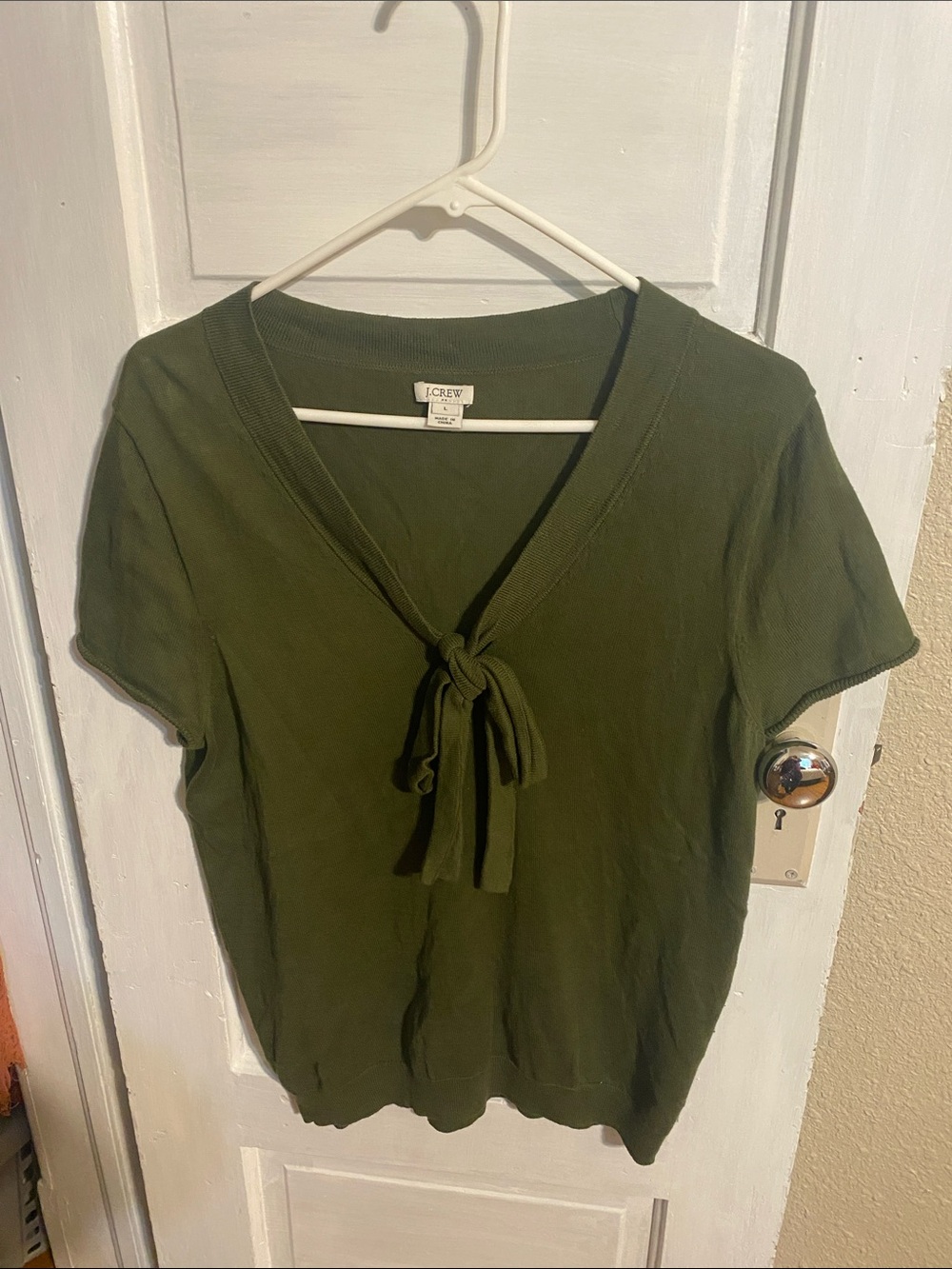 J. Crew Olive Tie-Front Short Sleeve Knit Top